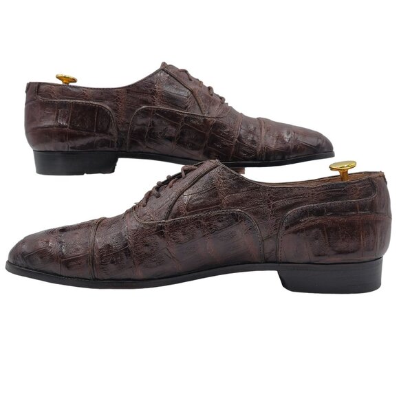 Vintage Crocodile Bruno Magli Italy Mens 13M Brown Dress Shoes Luxury Oxfords - Picture 4 of 13